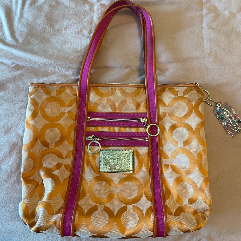 Coach Gold and Pink Signature Tote